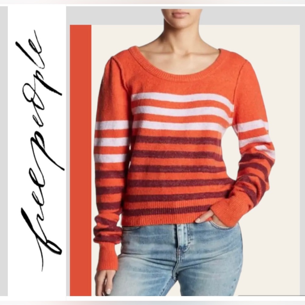 Free People Orange Striped Knit Sweater - Size XS/TP